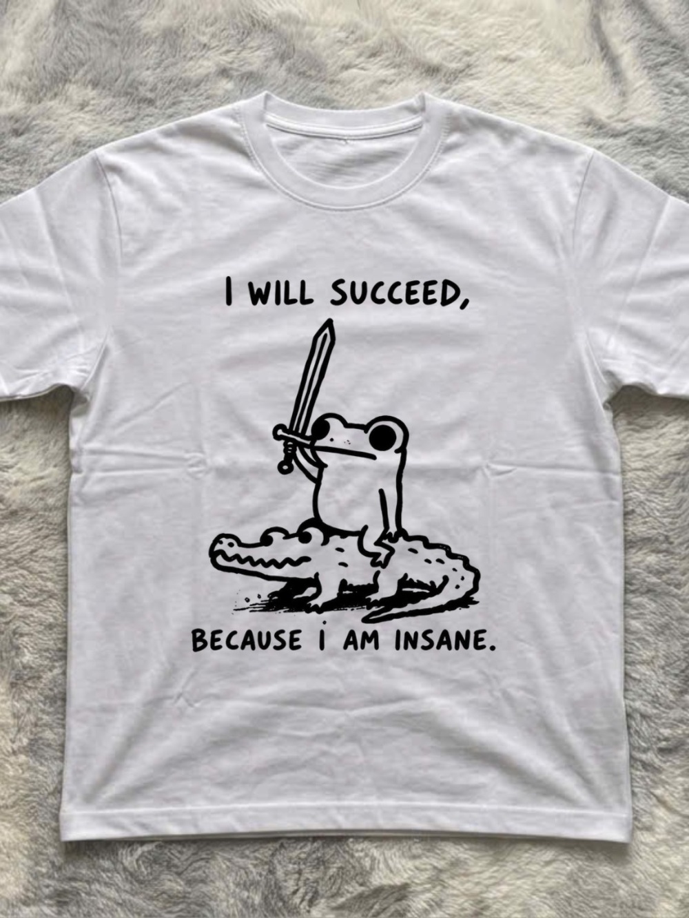 Gildan White Tee with Black Frog & Crocodile Graphic